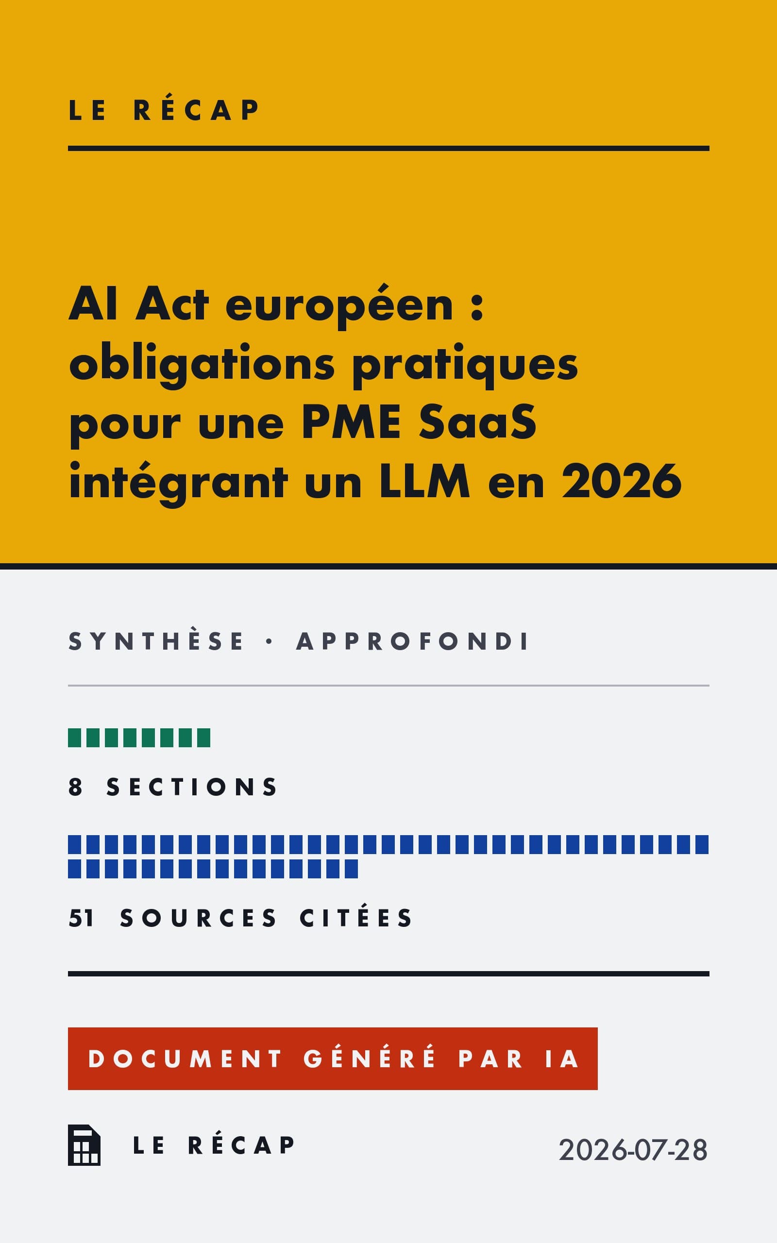 Couverture du document — AI Act : obligations pratiques pour une PME SaaS